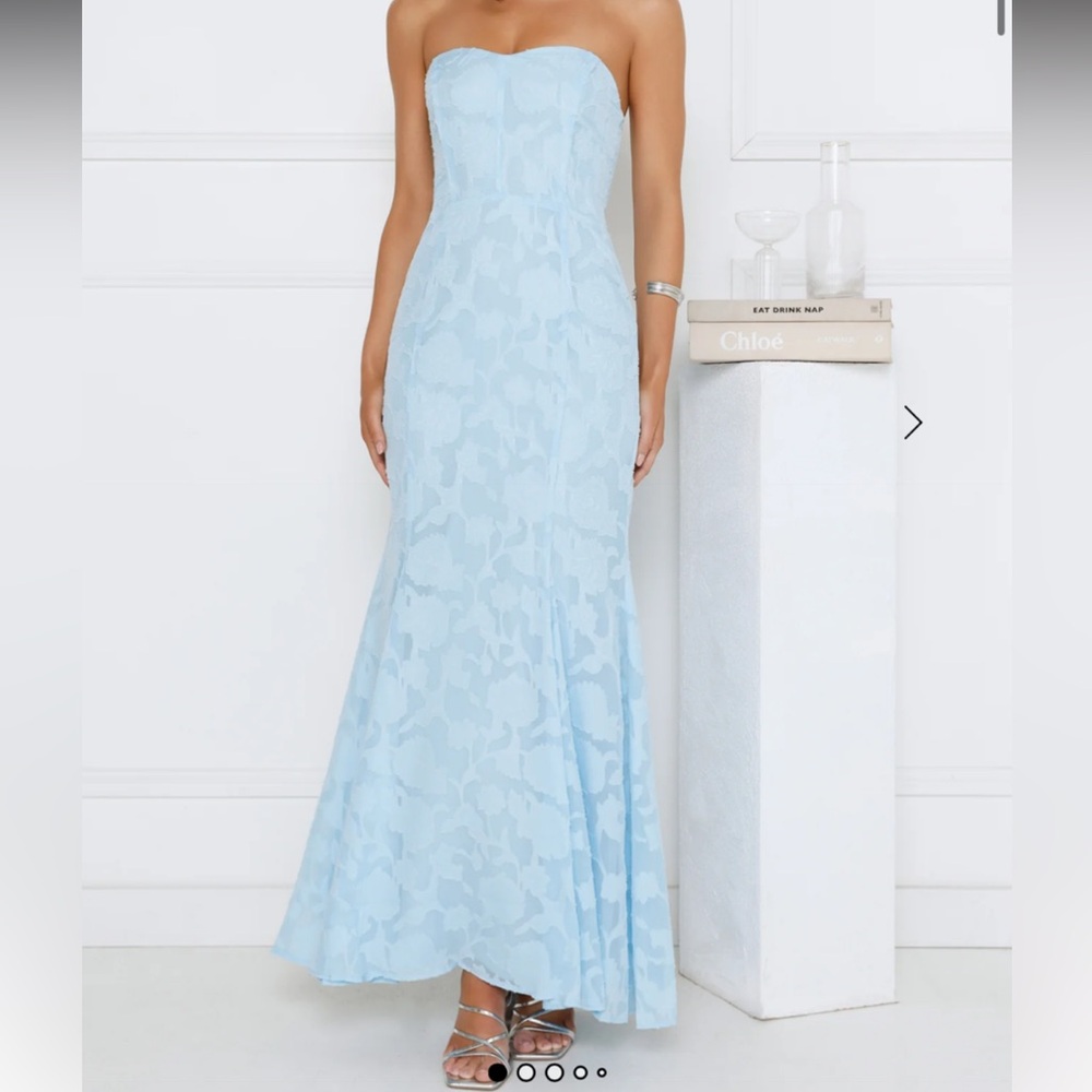 Sea kissed strapless hello Molly light blue maxi dress